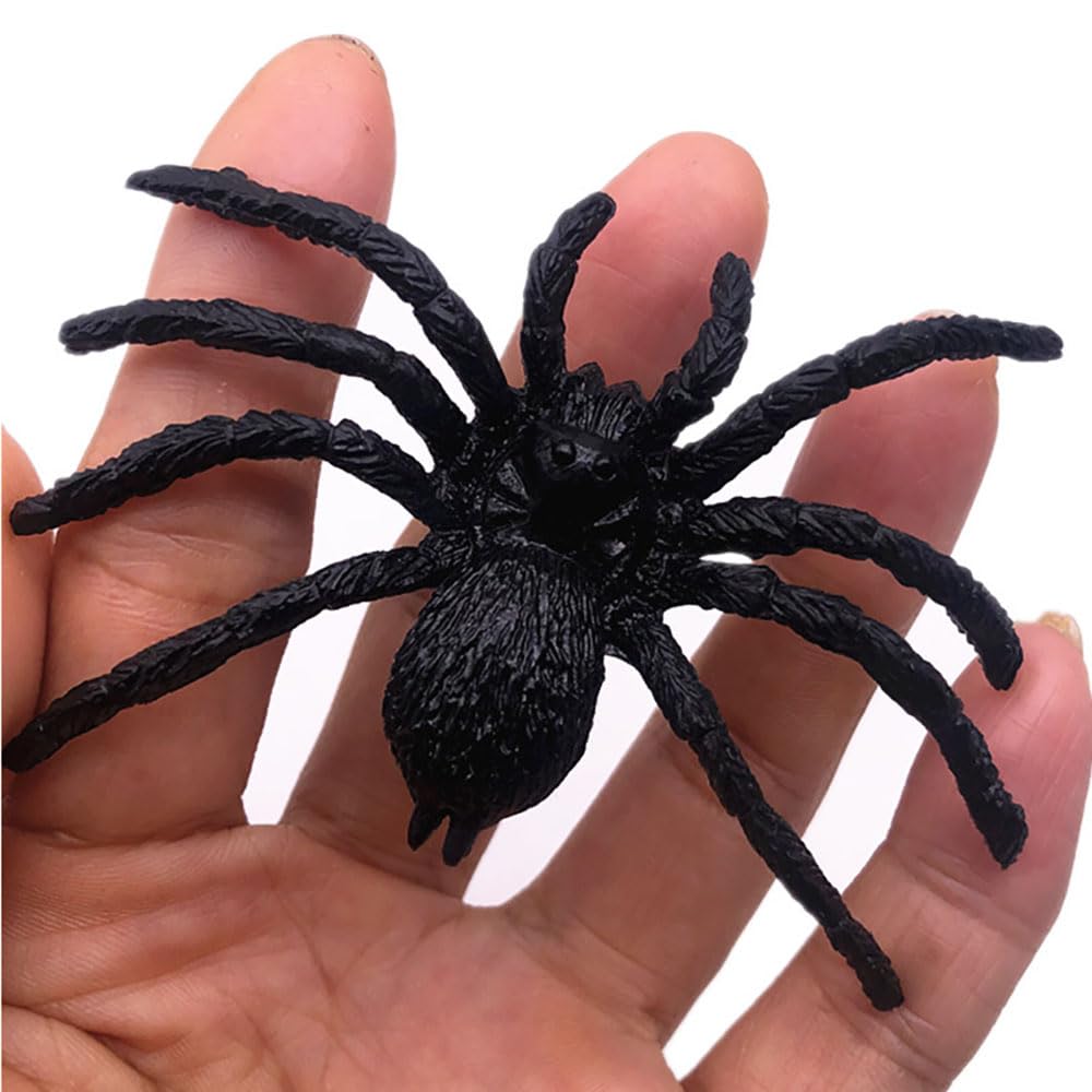 Cooplay6pcs Fake Big Spiders Black Plastic Mock Reptile Insects Joke Toys Prank Scary Trick Tricky Brains for Halloween Party