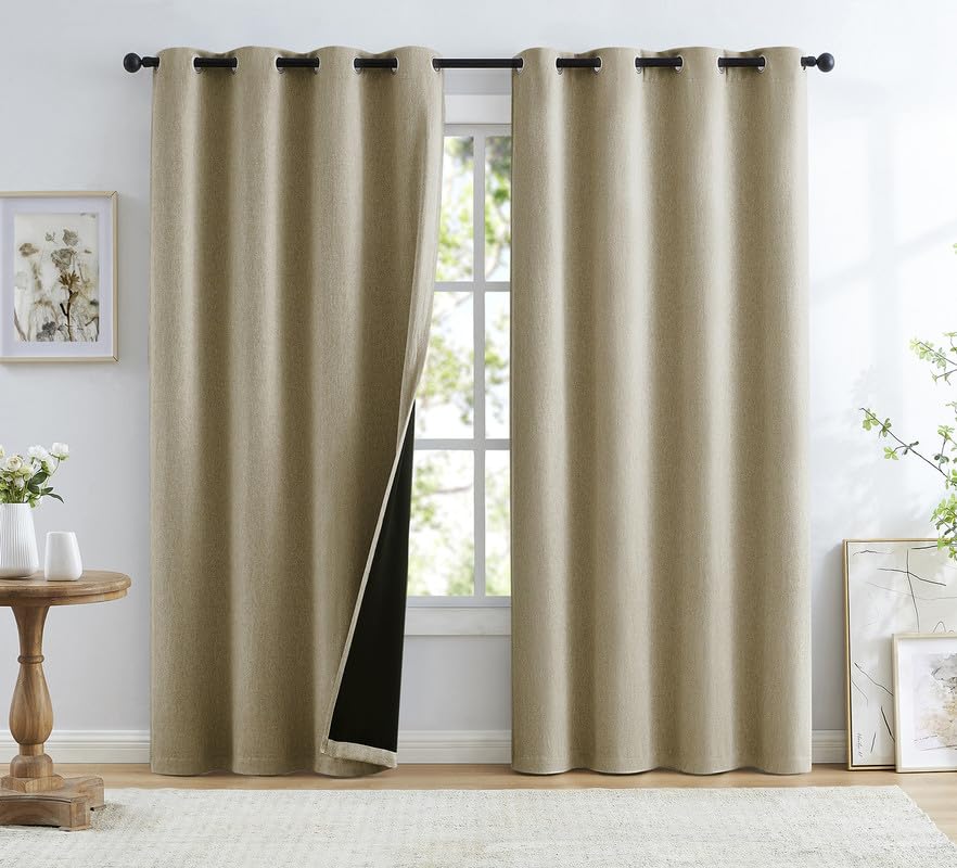 Treatmentex Cortinas Opacas 2 Piezas 135 x 245 cm, Lino Cortinas Salon con Ojales Anti Luz Cortinas Termicas Aislantes Frio y Calor para Dormitorio, Marrón Claro