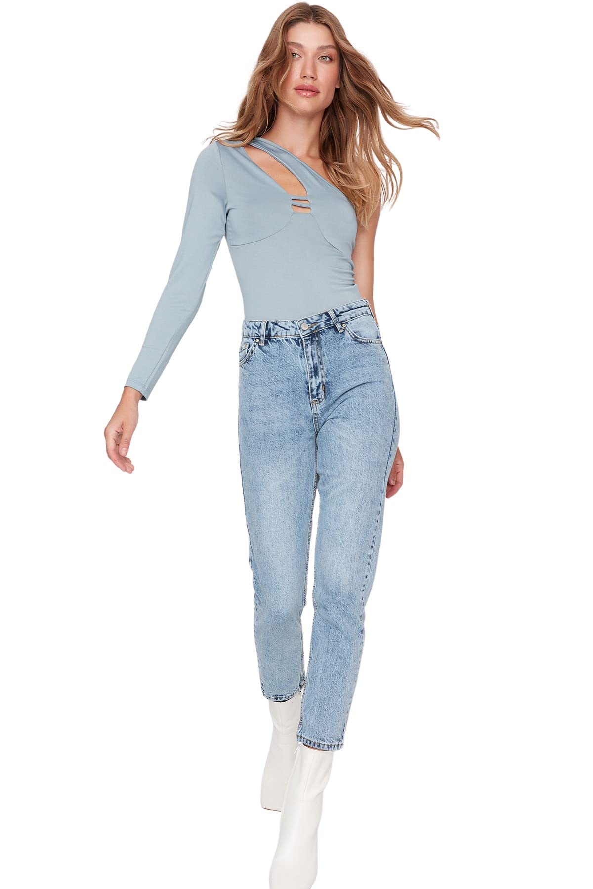 Trendyol Women High Waist Straight Leg Bootcut & Flared Jeans,Blue,36