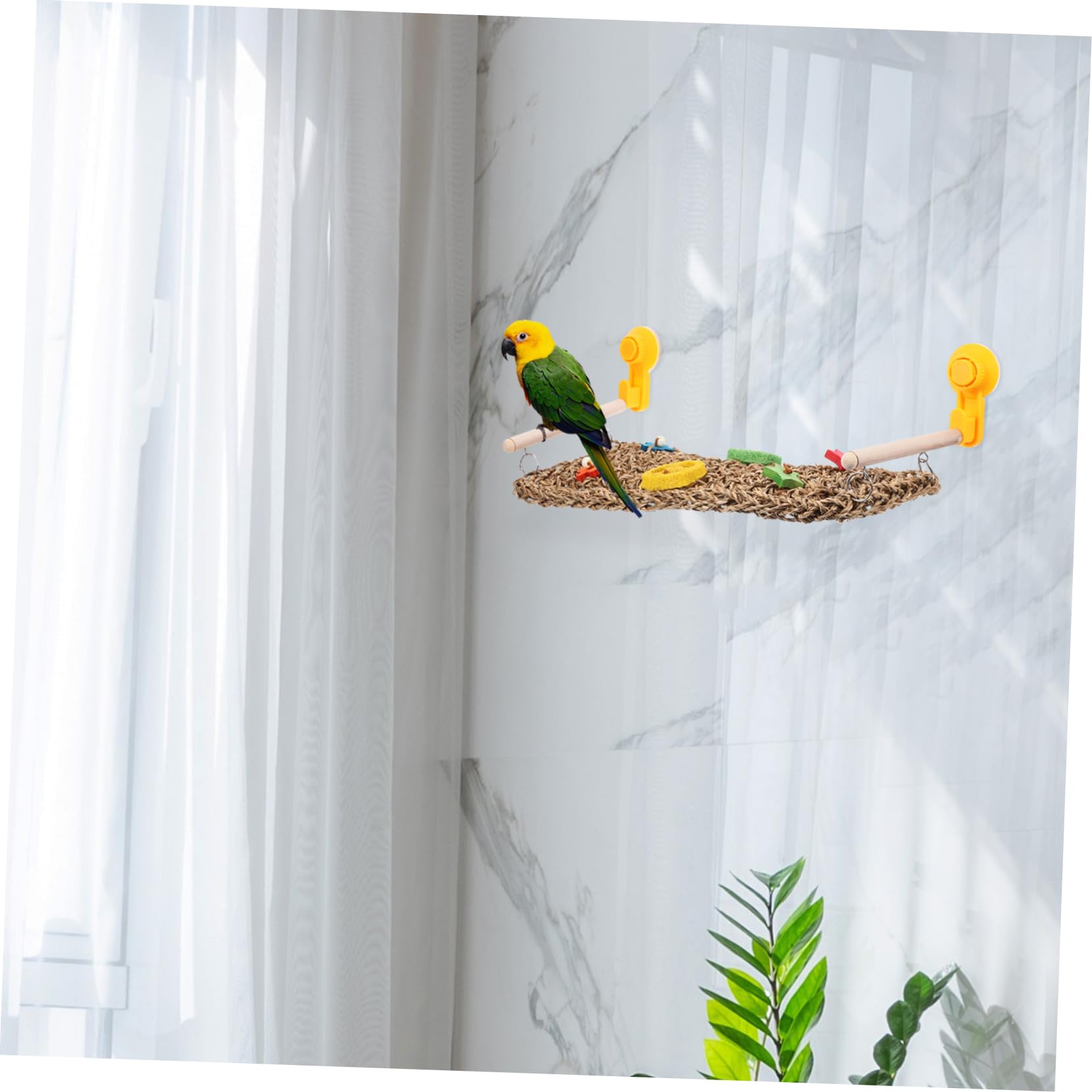 Papageien Hängematte Gewebtes Kletternetz für Vogelkäfig, Holz Gras | Kletternetz für Papageien und Wellensittiche, Saugnapf für Autoscheibe, Zubehör und Gras