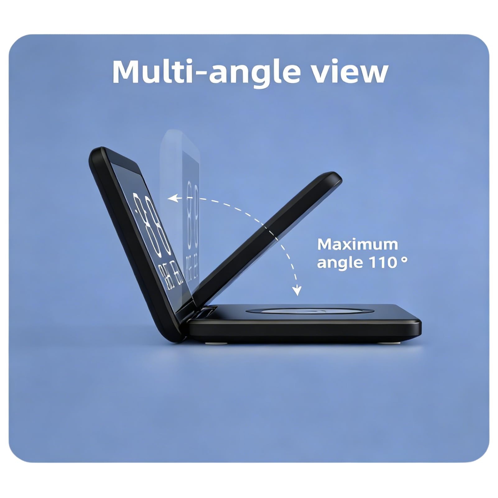 Sveglia Digitale con Stazione di Ricarica Orologio da Comodino Pieghevole 4 in 1 con Termometro Caricabatterie Wireless da 15 W, Sveglia con Ricarica Wireless Display a Specchio (Nero)