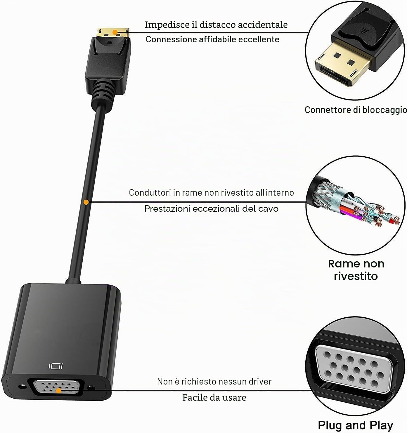 Adattatore HDMI a VGA d'oro per computer, desktop, laptop, monitor, proiettore, HDTV, Chromebook, Raspberry Pi, Roku, Xbox e altri