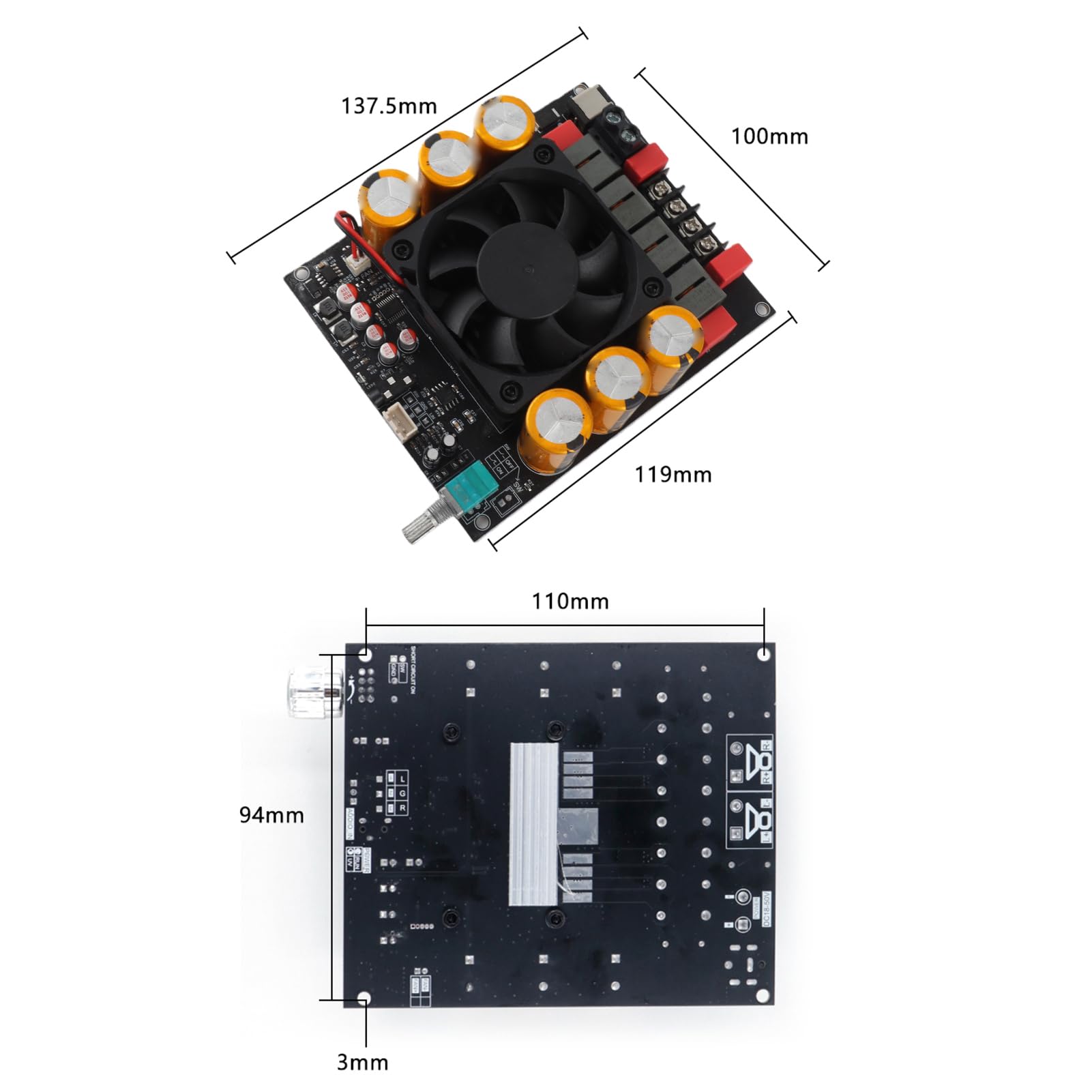 Luocute Carte Amplificateur TPA3255, Amplificateur de Puissance Numérique Haute Puissance 600 W + 600 W avec Ventilateur à Température Contrôlée et Dissipateur de Chaleur pour (ZK-6002)