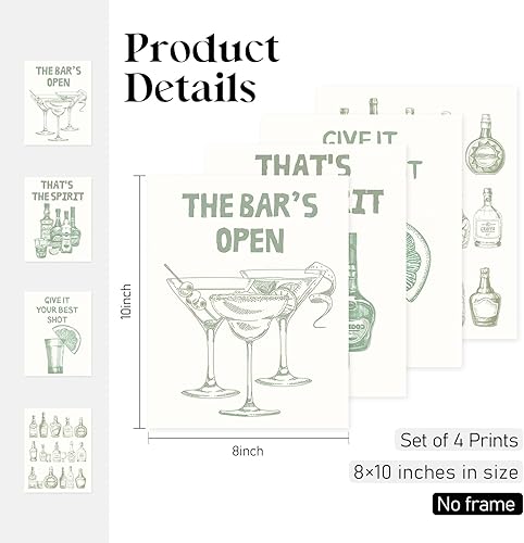 Miniatura 2 de Locomiss Pósteres artísticos de pared de barra verde salvia, impresión artística retro con alcohol Martini para el hogar, bar, carrito, sala de
