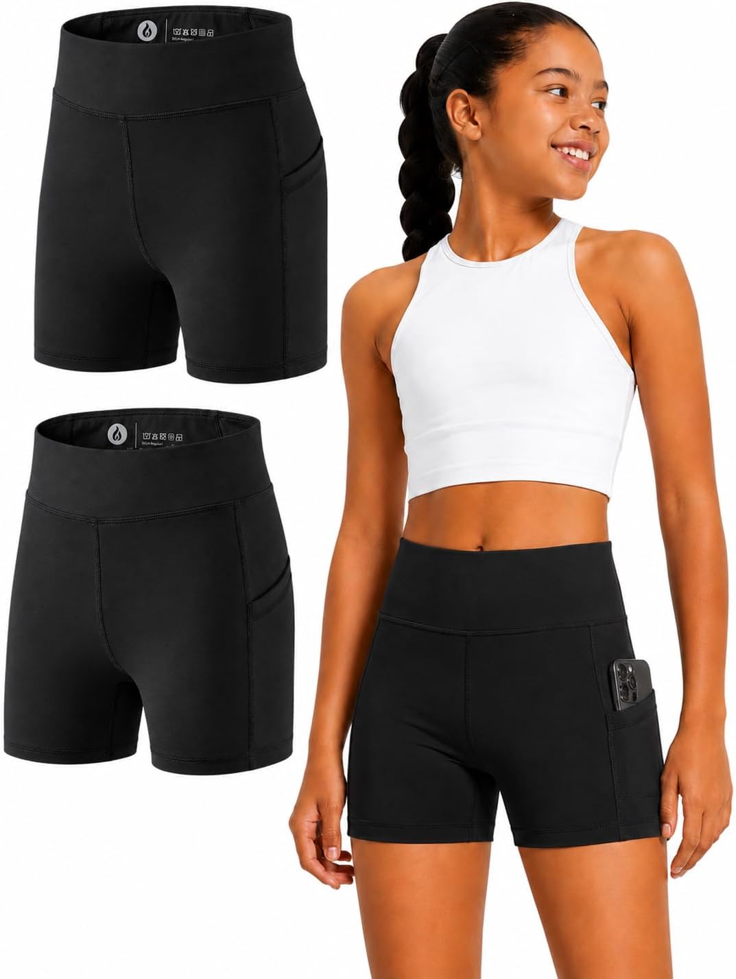 2 Pack Girls' Biker Shorts with Pockets 3.5"/6" Inseam