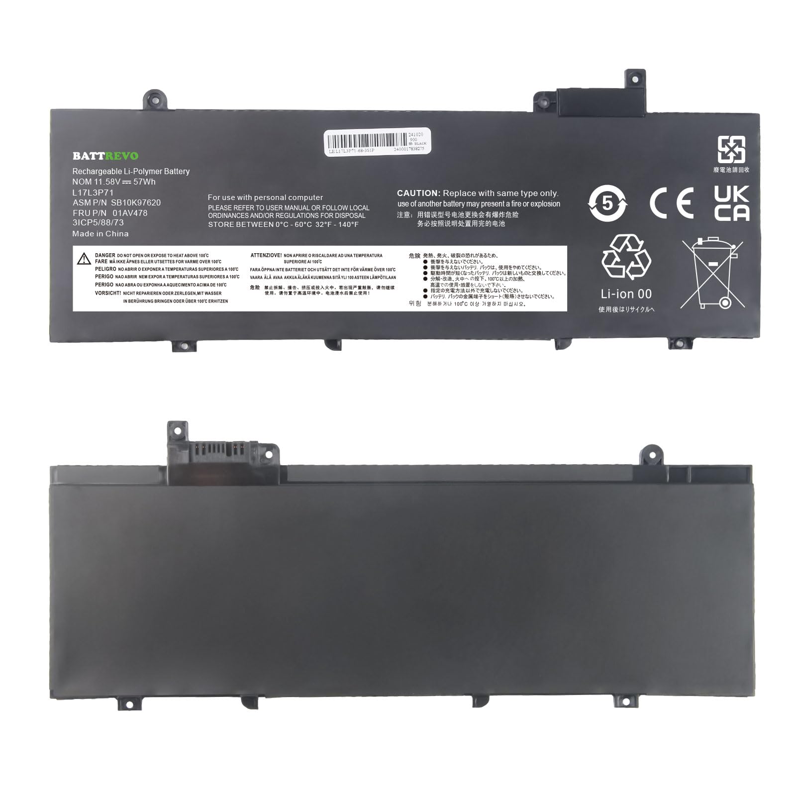 Batería Green Cell Para Lenovo ThinkPad T480s, 4650 MAh, 11.55V, Li-Po, Recambio Compatible Y Duradero