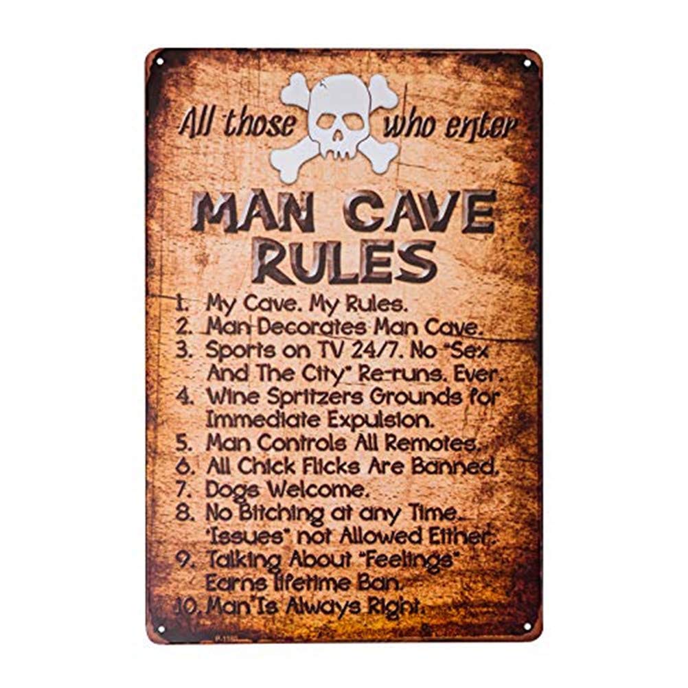 Man Cave Rules Top 10 Gameroom Bar Pub Novedad Cartel De Lata 8 X 12 Pulgadas (YFM61
