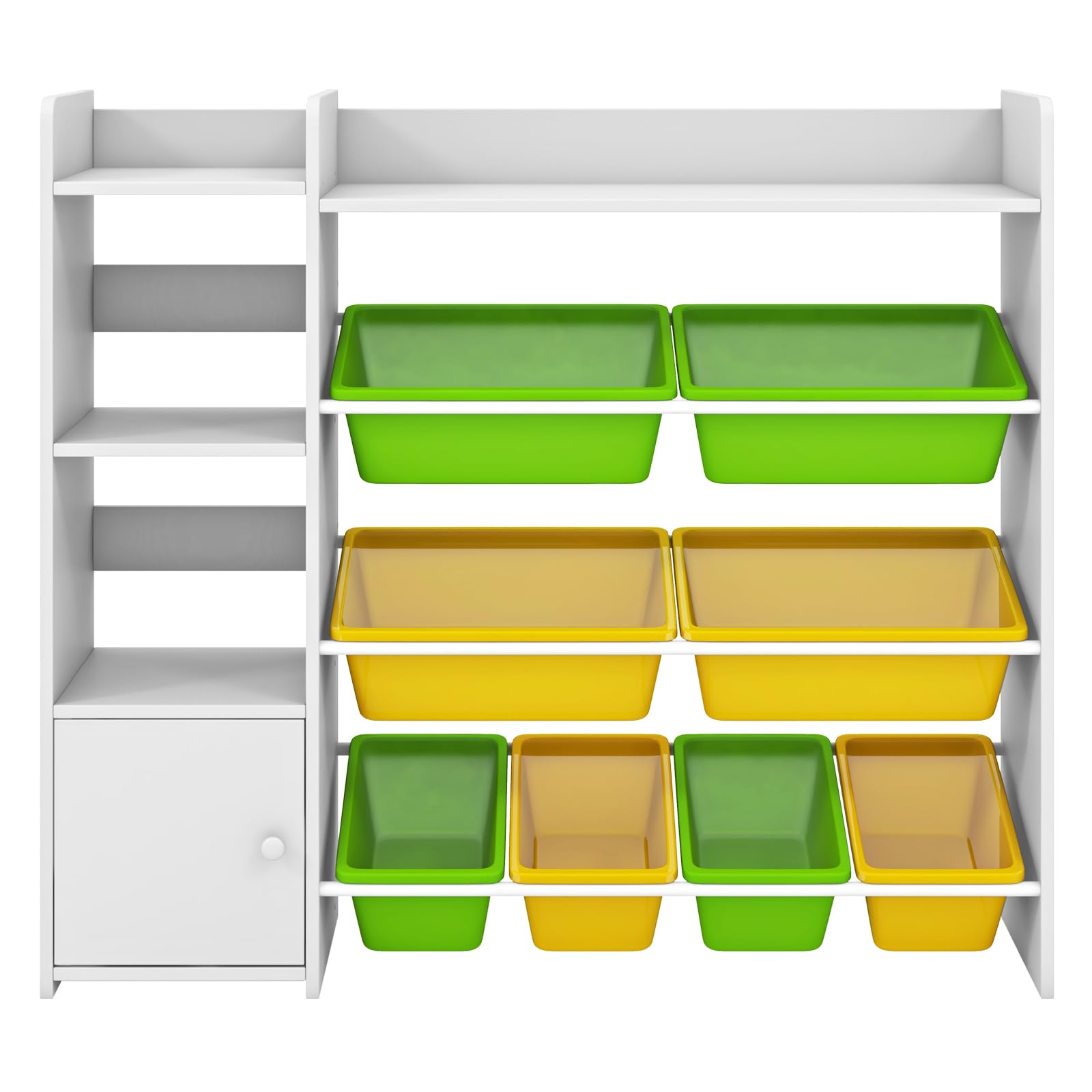 Maxmass Toy Storage Organizer, Children Bookshelf Storage Unit with Removable Bins, Open Shelves, Enclosed Cabinets, Toddler Bookcase Rack for Kids Room Playroom Nursery (Multicolor, 112x30x100cm)