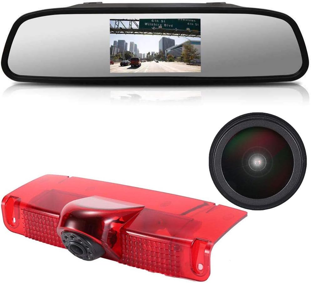 1280*720 pixel Super HD Brake Light Car Camera with Rear-view Mirror, 170° Wide Angle Night Vision Reversing Camera Replacement for Chevrolet Express GMC Chevy Savana Exporer Vans Cargo Van 2003-2018