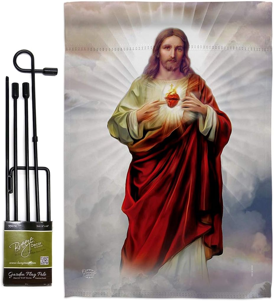 Sacred Heart of Jesus Burlap Garden Flag Religious Faith Hope Grace Peace Dove Christian Religion Easter Small Decorative Gift Yard House Banner Double-Sided Made In USA 13 X 18.5