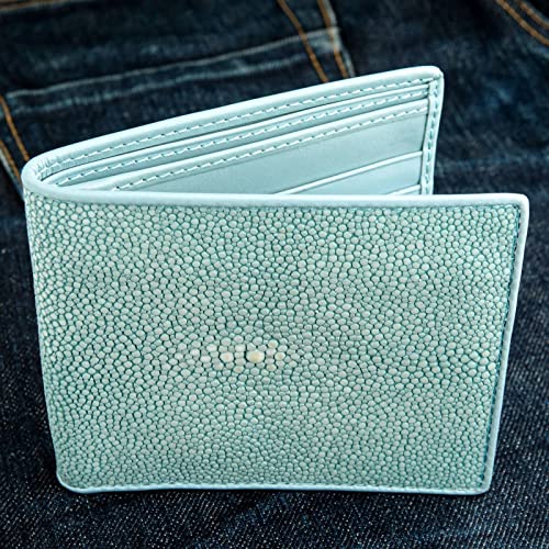 Blue Turquoise Polished Stingray Skin Leather Wallet3