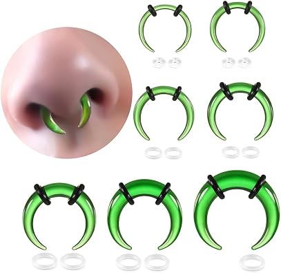 Casvort 7 PCS 14G-2G Cozy Glass Septum Stretching Kits Pincher Taper with O-Rings Buffalo Septum Retainers Hypoallergenic Fresh Stretch Body Piercing Retainers Ear Hangers for Stretched Lobe