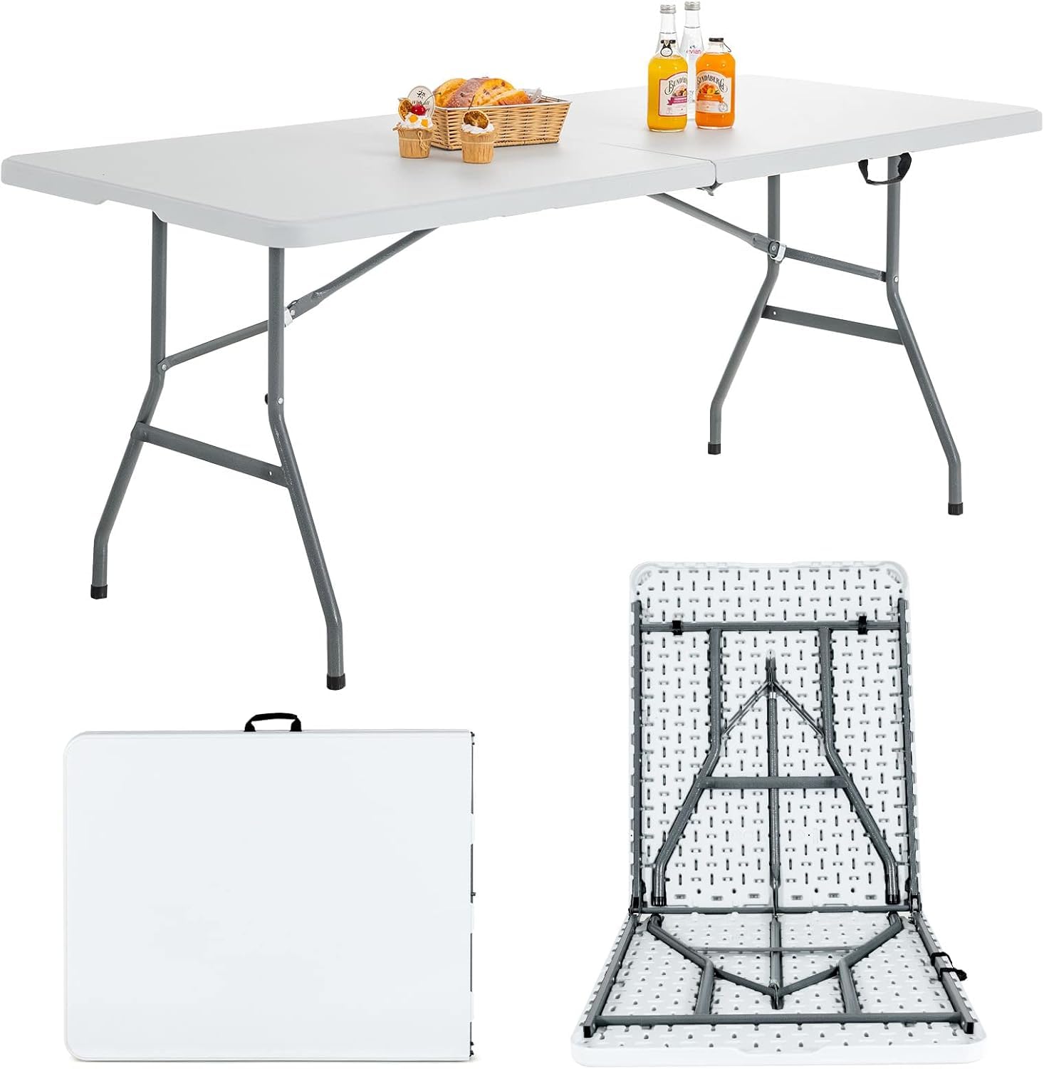 5.91 Ft Plastic Folding Table | Metal Frame | 100kg Capacity | Portable Foldable Utility Table for Camping, Picnic, Garden, Patio, Indoor & Outdoor Use (Retangle - 5.91 Ft)-image-18