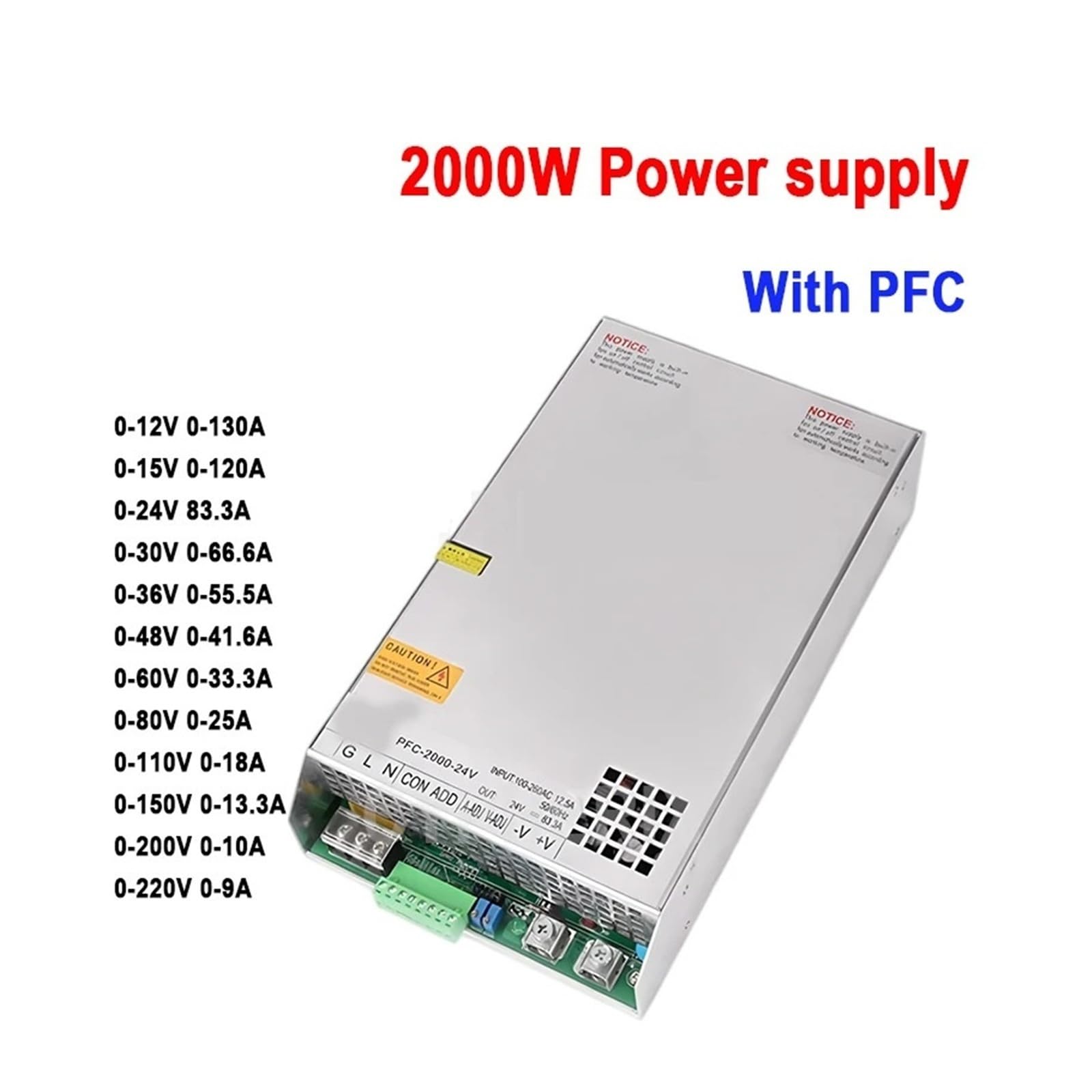 Zasilacz impulsowy o mocy 2 kW z PFC AC-DC 0–12 V do 220 V