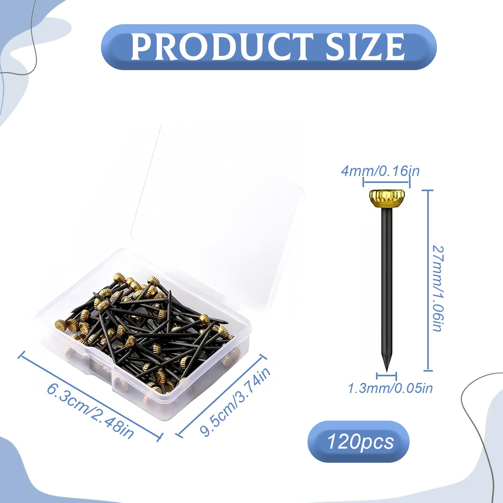 Picture Nails 120 PCS Steel Nails for Use on Concrete Brick, Plaster & Wood - Hardened Steel - Made in Europe - Golden Head - Image 2