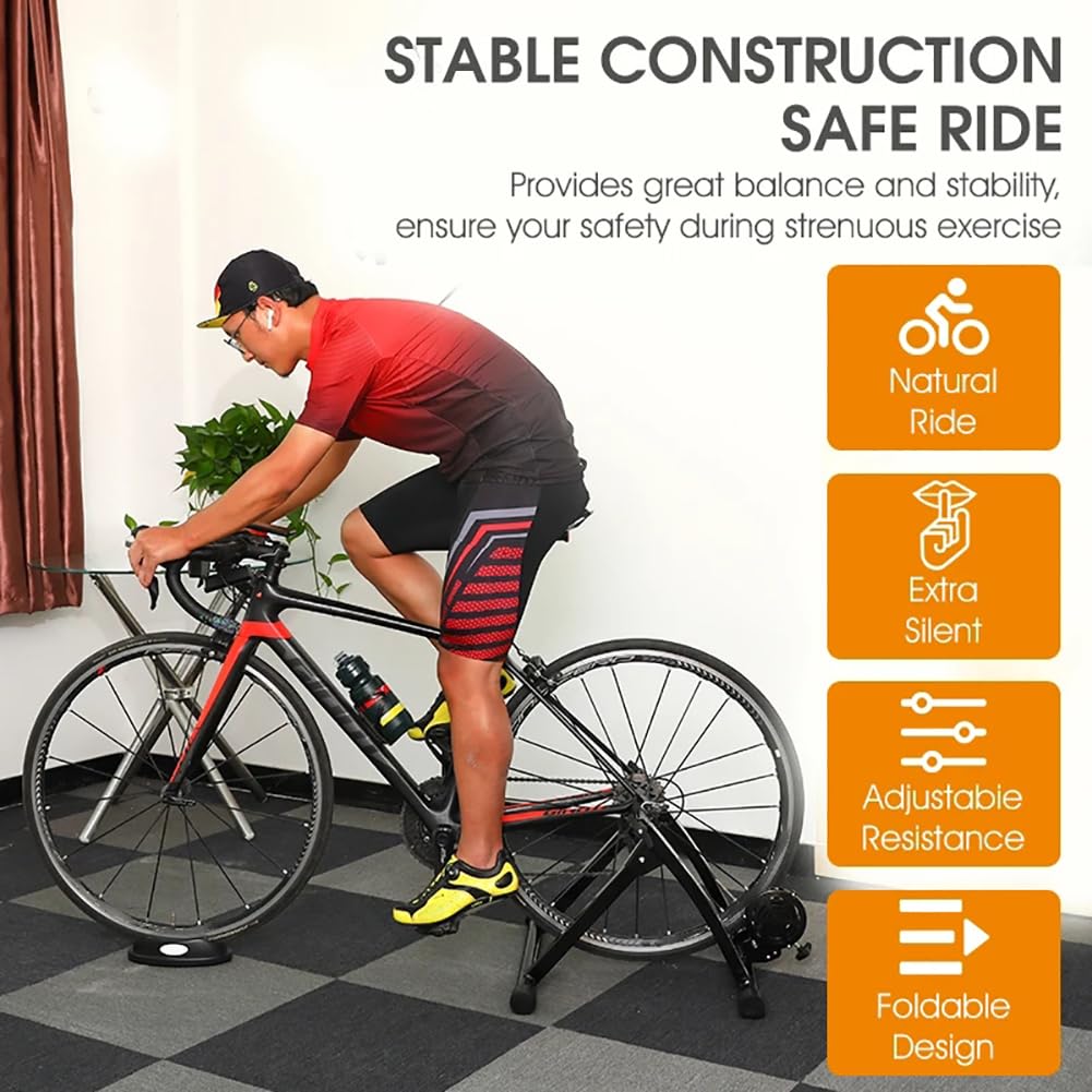 Bike Turbo Trainer, Indoor Heimtrainer Ständer, Faltbarer Fahrrad Turbo Trainer mit Magnetwiderstand, Tragbarer Fahrradtrainer für 24-28 Zoll Mountainbike/700C Rennrad