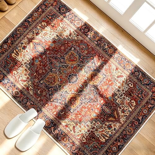 Tapete decorativo rojo 2x3 ft lavable a máquina miniatura 2