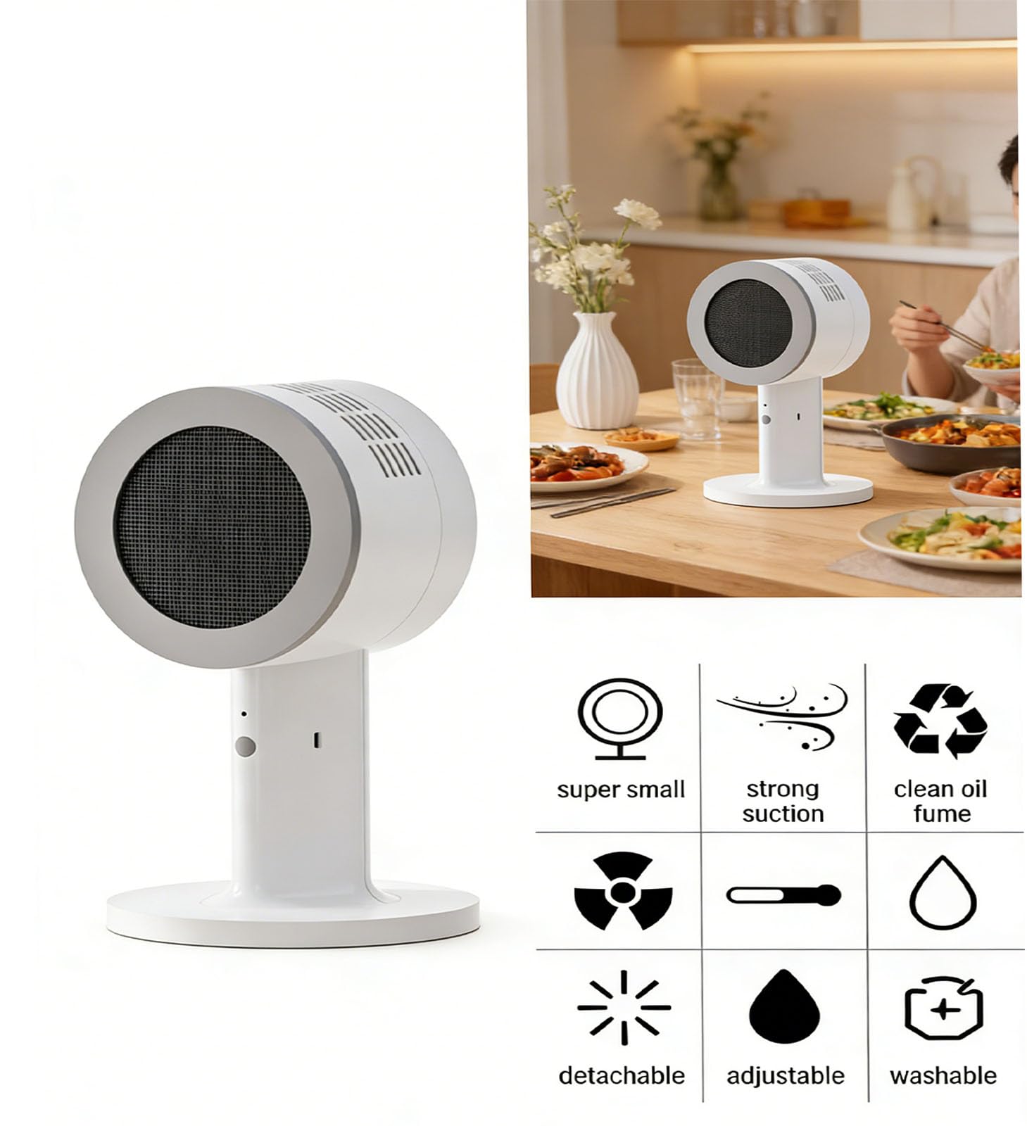 Desktop Range Hood, Portable Desktop Fume Extractor, Features Two speed Adjustment, and Is Detachable for Easy Cleaning.Suitable for Indoor Grilling, Hot Pot and Camping.