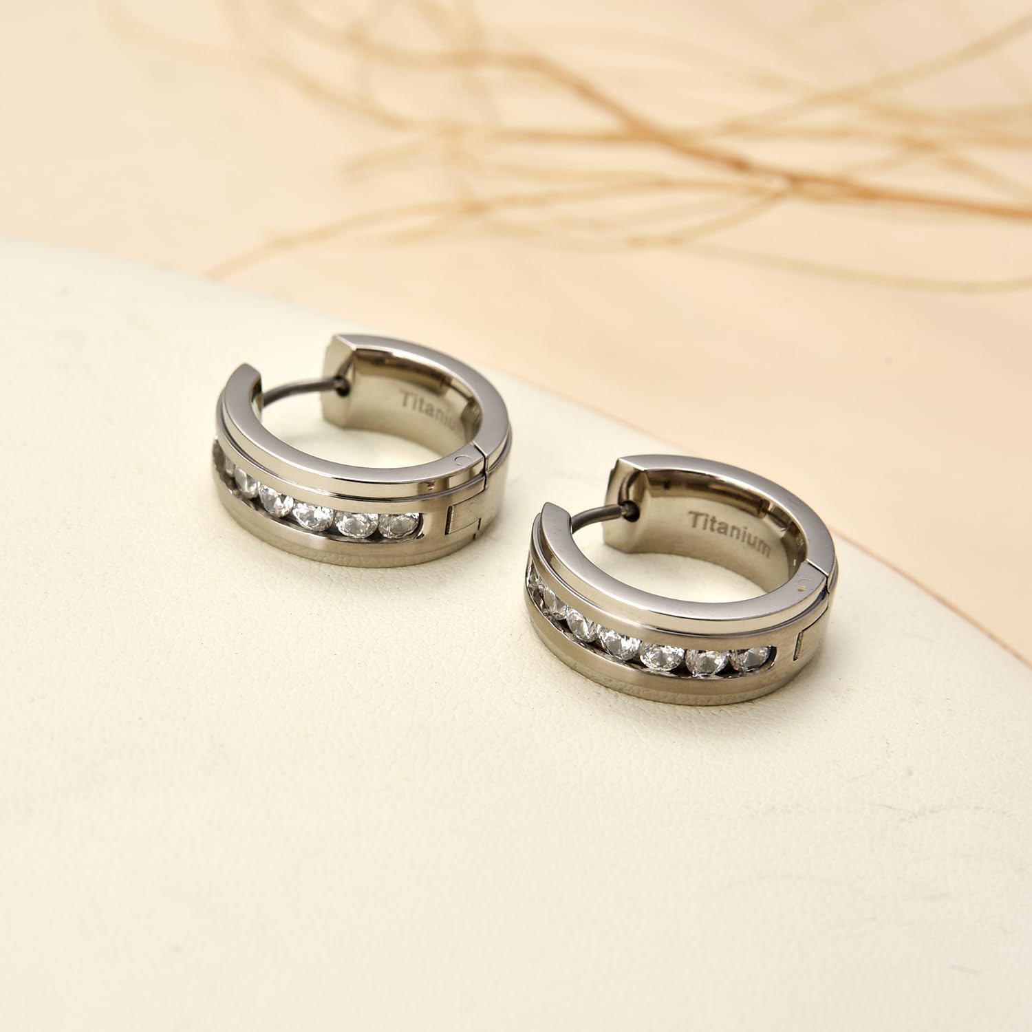 G23 Titanium Hoop Huggie Earrings for Sensitive Ears, Pure Titanium CZ Earrings for Men Women