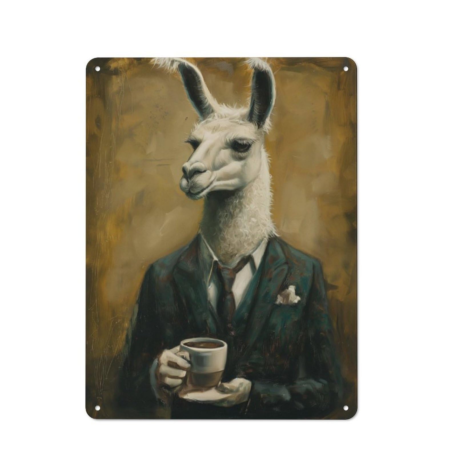 Junmoney Elegant Llama With Coffee Rustic Metal Sign 40X30cm For Hobby Room Or Studio, For Kitchen, Dining Room And Home Bar Wall Decor