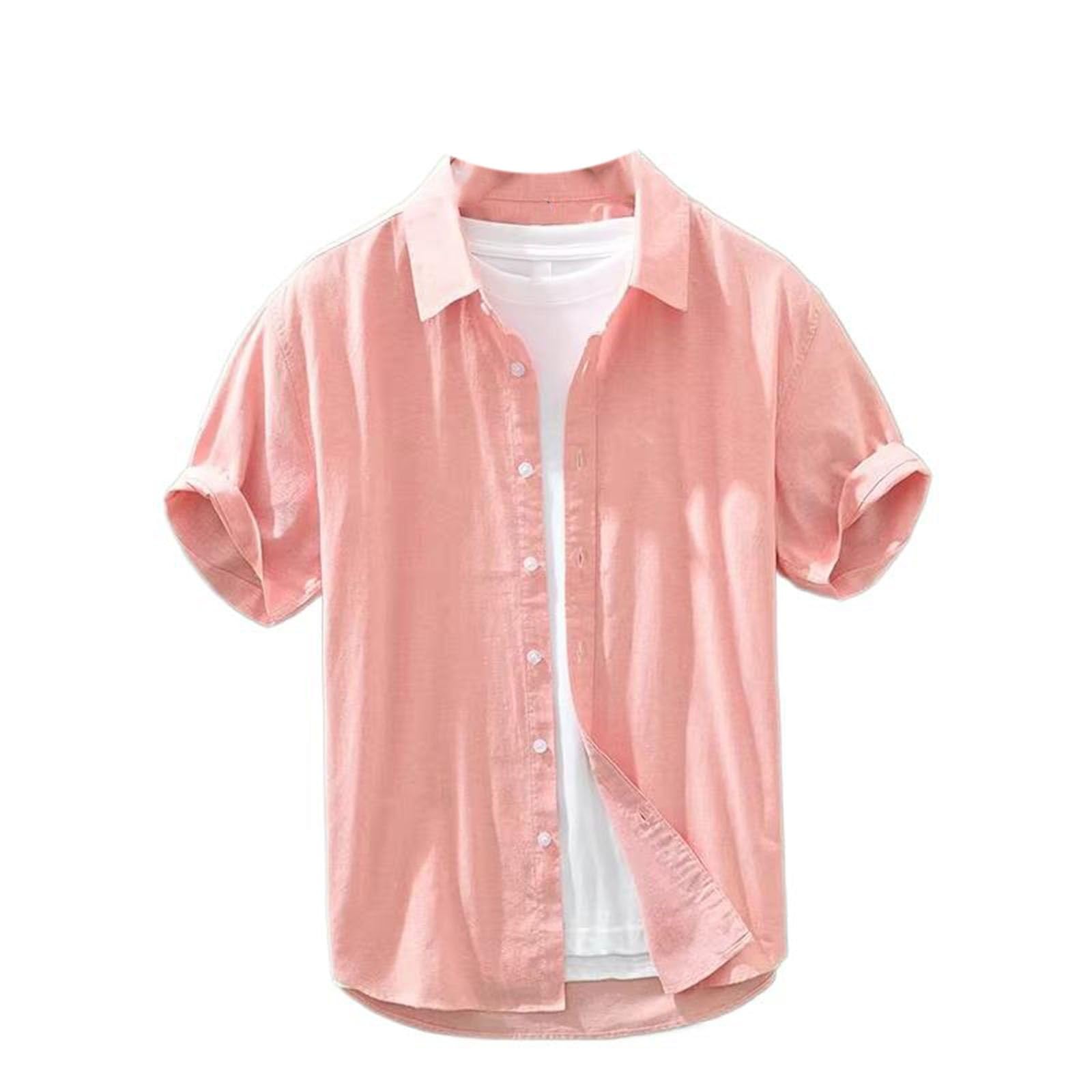 Camicetta Leggera da Uomo abbottonata con Colletto abbattuto, Top Casual per Abbigliamento Quotidiano Estivo