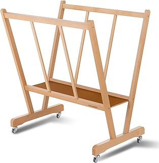 Falling in Art Large Wooden Print Rack, Art Drying and Display Rack with Rolling Casters, Storage Rack for Canvas, Prints, Panels, Posters, Shows and Art Exhibitions, Natural