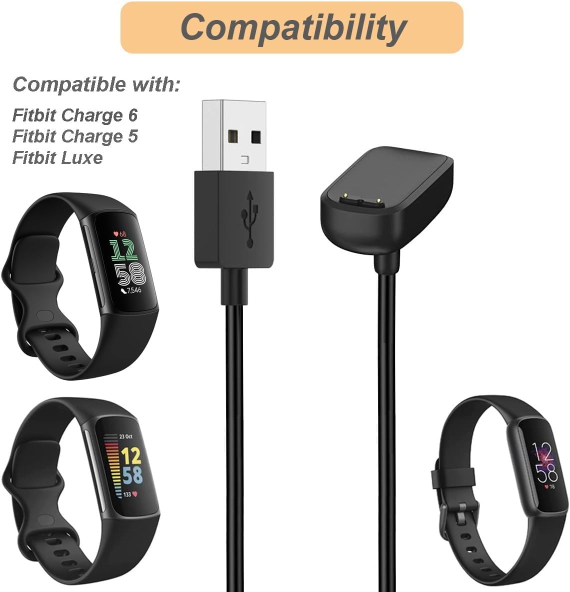 Charge 6 Charger Charging Cable Wall Plug Adapter Compatible with Fitbit Luxe/Charge 5 Charger Cable