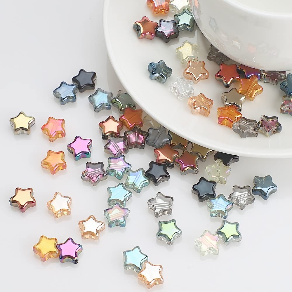 200 Kleurrijke Glazen Sterrenkralen – 8 Mm, Met Glittercoating, Voor Armbanden, Kettingen, Oorbellen & DIY-sieraden