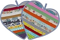 Vista 1 de 2 tapetes de tela en forma de corazón para cocina, almohadillas 100% algodón resistentes al calor con lazo para colgar, agarraderas decorativas
