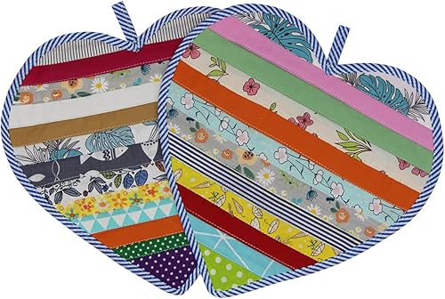 2 tapetes de tela en forma de corazón para cocina, almohadillas 100% algodón resistentes al calor con lazo para colgar, agarraderas decorativas