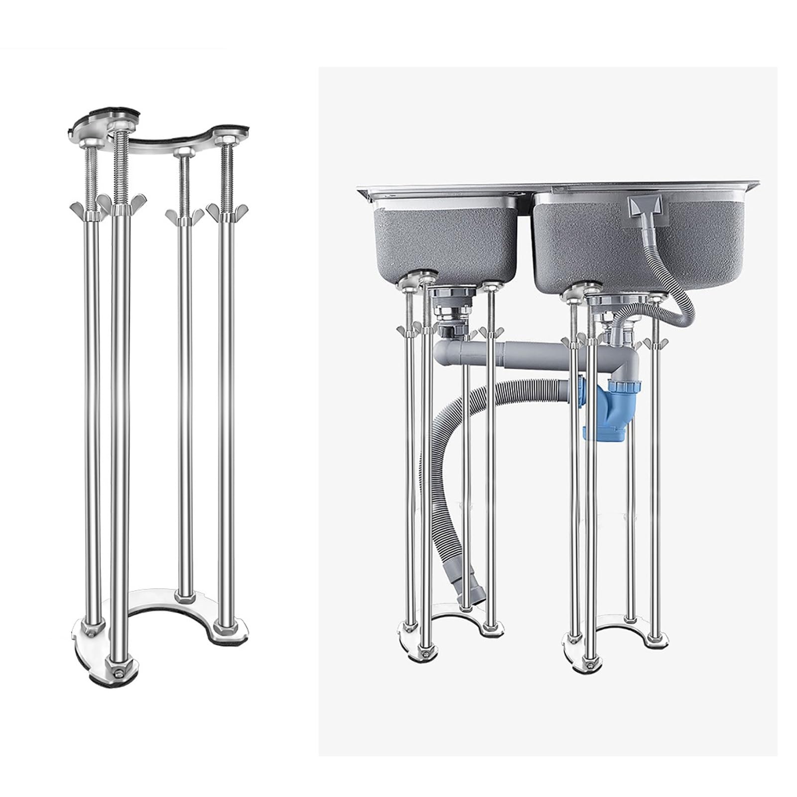 DFGHNBVC Adjustable Undermount Sink Brackets, Stainless Steel Support Pole For Secure Kitchen And Bathroom Sink Installation,12Cm/4.7In 16~24Cm/6.3~9.4In