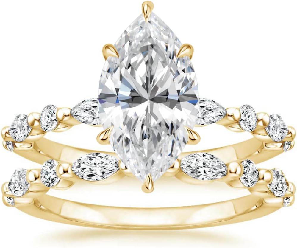 2.5 CT Marquise Cut Moissanite Wedding Ring Set For Women Engagement Bridal Ring Set Antique Alternating Solitaire 925 Silver 10K 14K 18K Solid Gold Anniversary Promise Gifts for Her