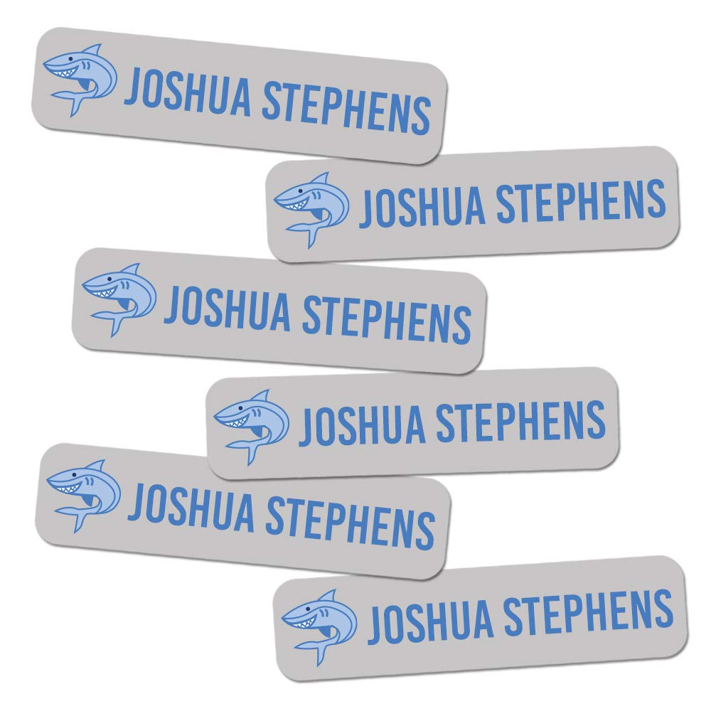 Custom Name Labels for Boys Waterproof Personalized Stickers for Daycare, School & Summer Camp – No Iron Needed – for Bottles, Backpacks, Shoes & More – 80 Ct & 160 Ct (Shark Design)