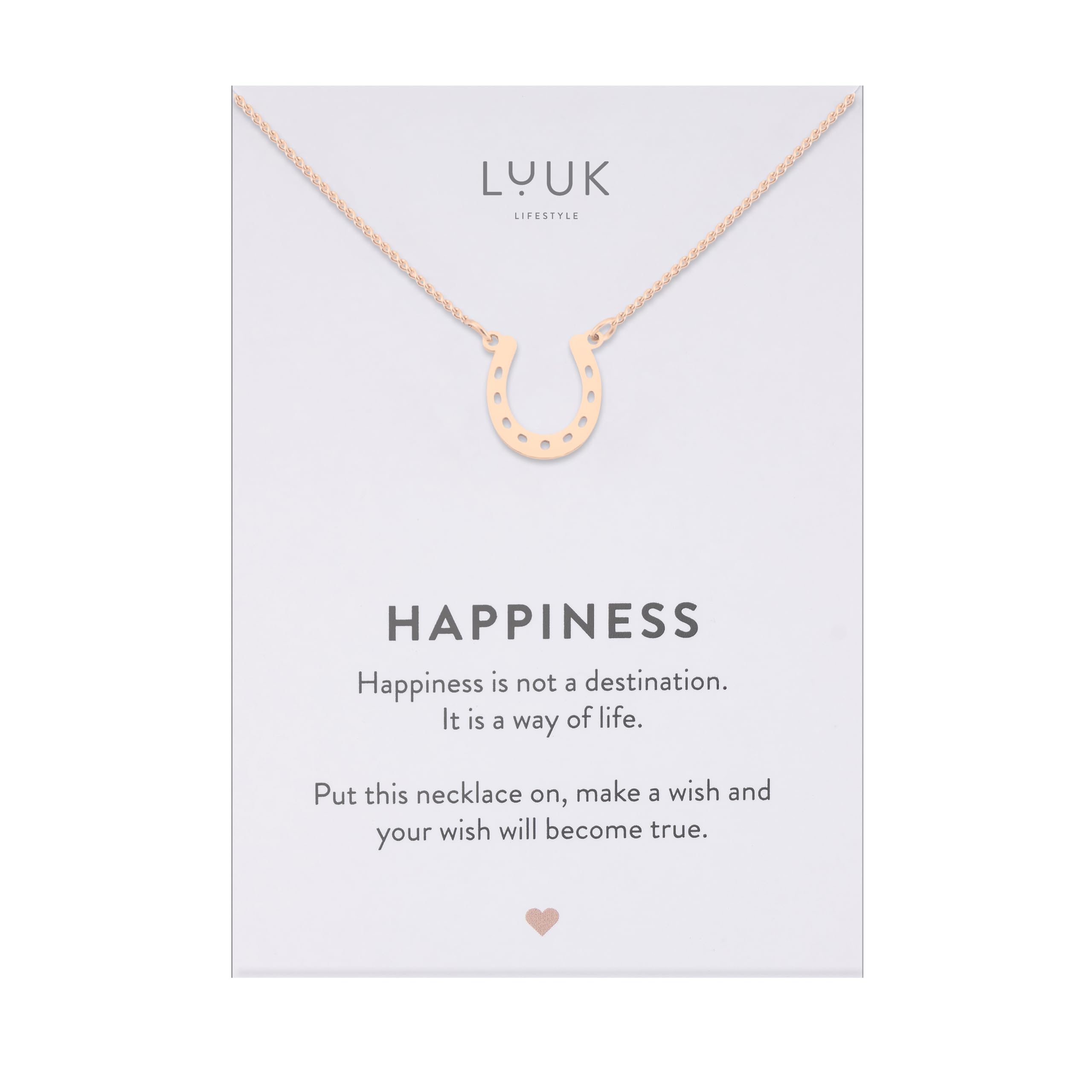 LUUK LIFESTYLE Collana con ciondolo diverso e acciaio inossidabile 50 cm, con carta HAPPINESS, idea regali donna, lei, ragazza, compleanno, portafortuna, gioielli elegante, argento, or, rosa
