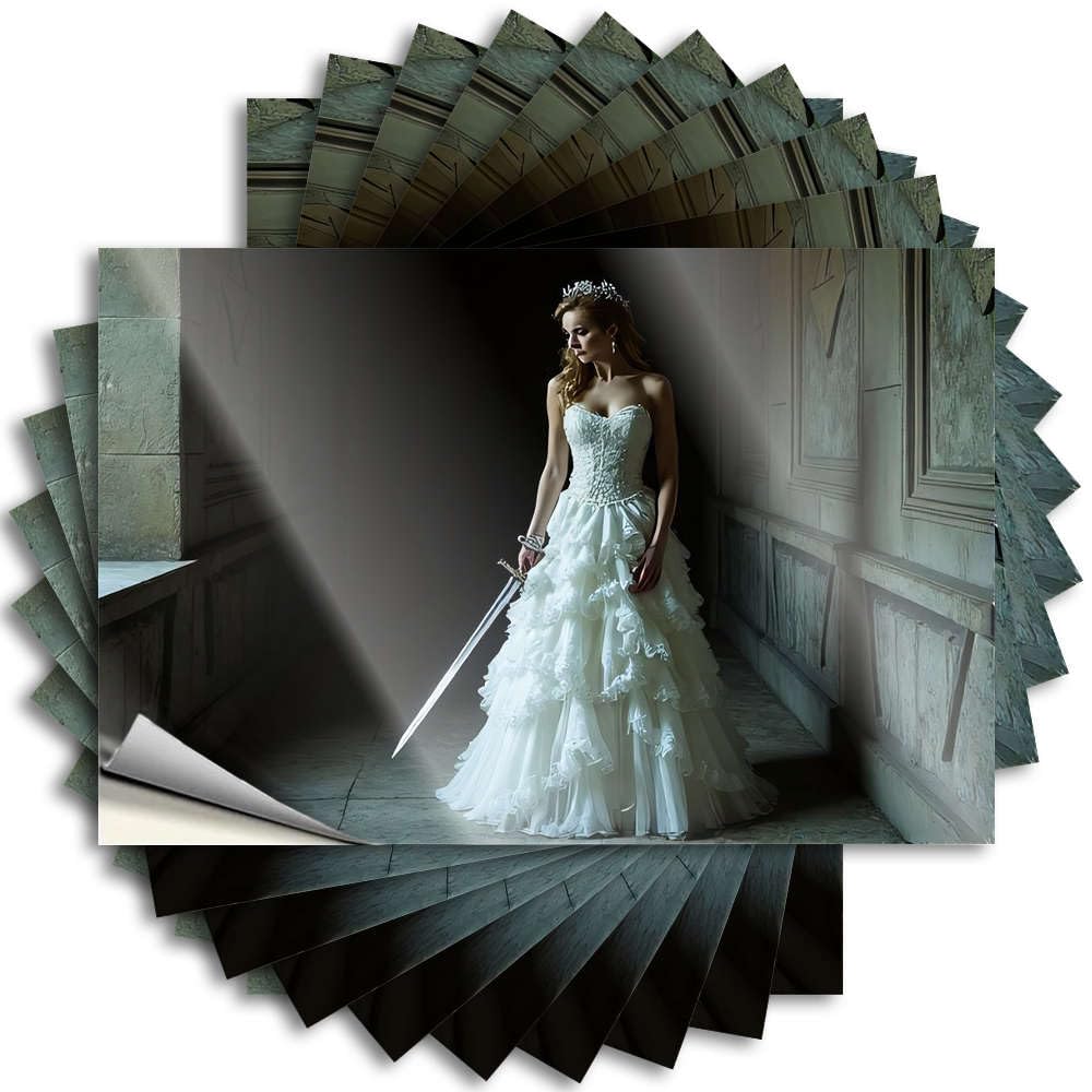 Decals Reading, Outside Cover A Woman in A Wedding Dress Holding A Sword | Vintage(12X18CM)