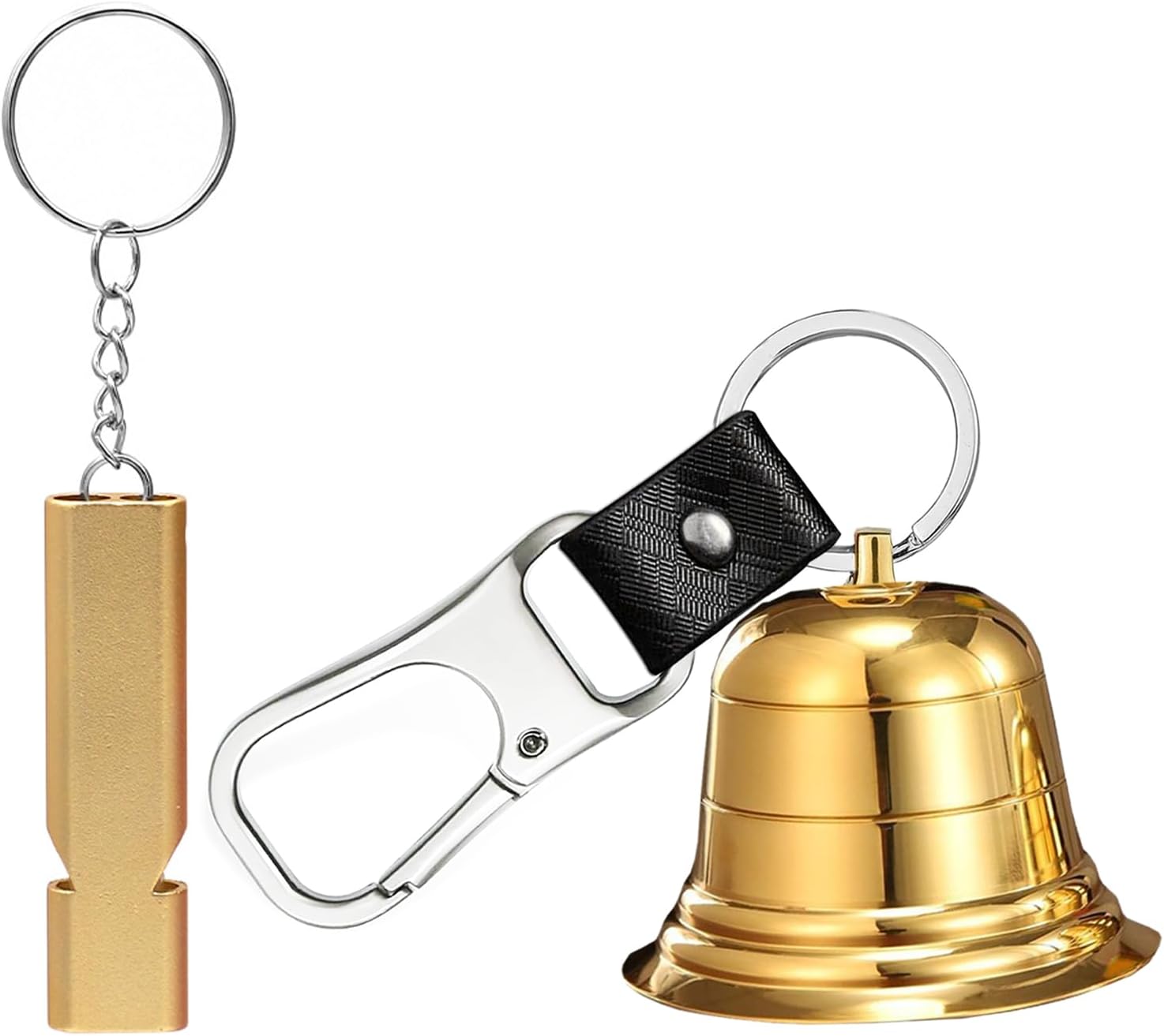 Loud Bear Bell with Whistle Set for Hikers, 2″ Hiking Gear Solid Brass Bear Bells with Whistle and Carabiner for Hiking, Biking, Fishing, Climbing, Outdoor Camping Protection