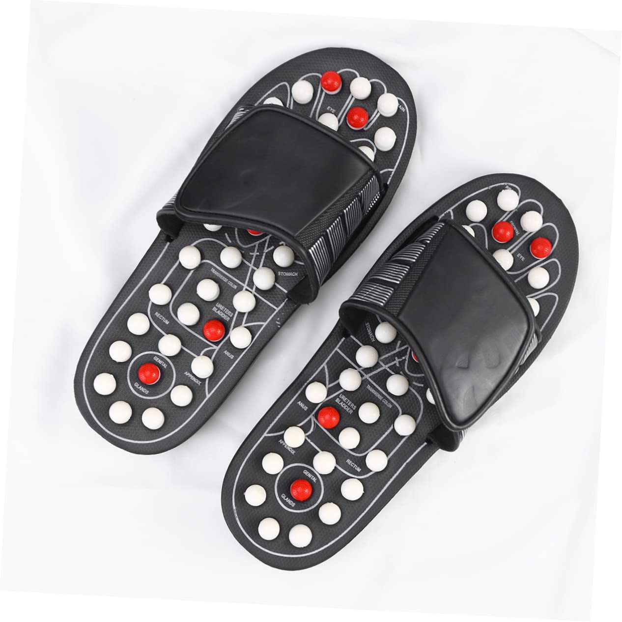 KOMBIUDA 1 Paar Therapeutische Sandalen Für Fußmassage Akupunktur Hausschuhe Für Plantarfasziitis Männer Und Frauen Mit Tai Chi Gossip Black Dot