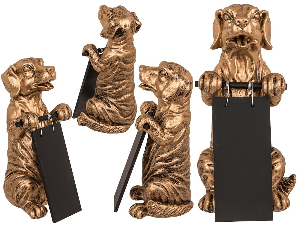Out of the blue Gold Decorative Dog with Blackboard for Labelling Approx. 9.5 x 12.5 x 22 cm Polyresin