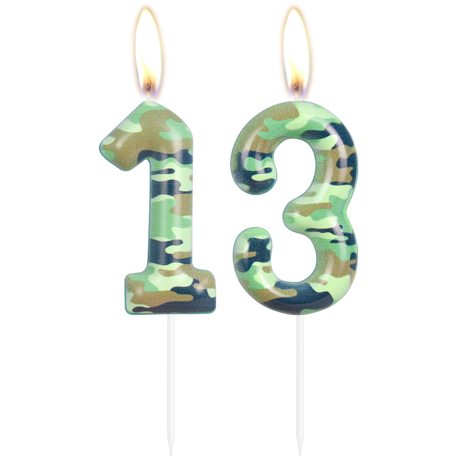 Camo 13th Birthday Candles Number 13 Candle Army Themed Birthday Cake Topper Cake Candles Camo Happy 13th Birthday Party Cake Decorations for Boys Birthday Hunting Party Camouflage Graduation Party