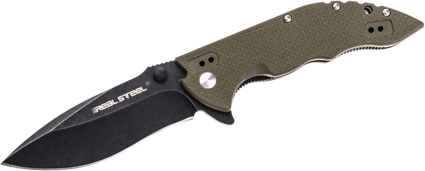 Real Steel RSK E77 Flipper liner lock folding knife G10 handle (Green)