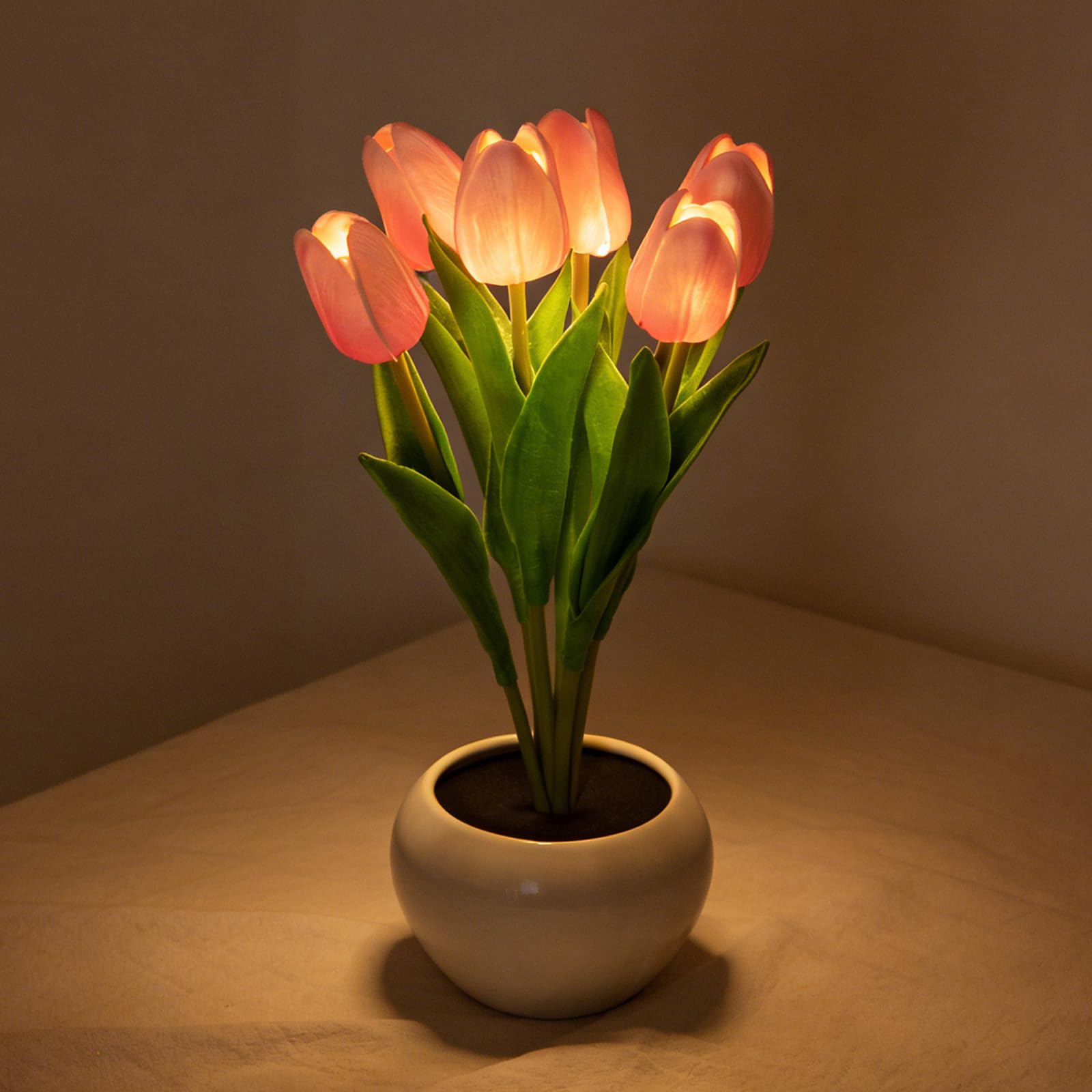 ANBET 6 Flower Tulip Lamp, Tulips Night Light, Flower Tulips Table Lamp, Decorative Home Accent Lighting, Mother's Day Christmas Birthday Thanksgiving Gift for Women Girlfriend Grandma-Pink