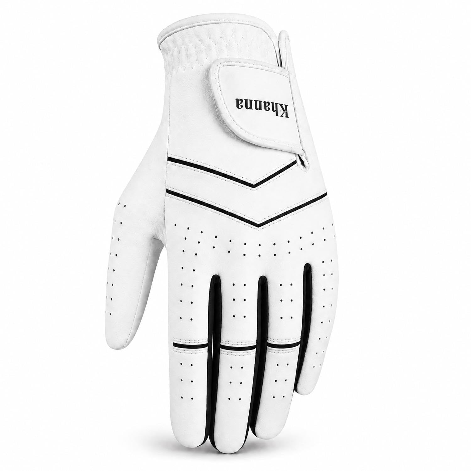 khanna Golf Glove for Men, Left Hand Right Golf Gloves with Breathable Stretch Mesh, Premium Leather Non-Slip Durable Design, Comfortable All Weather Golf Glove for Practice, Training and Competition