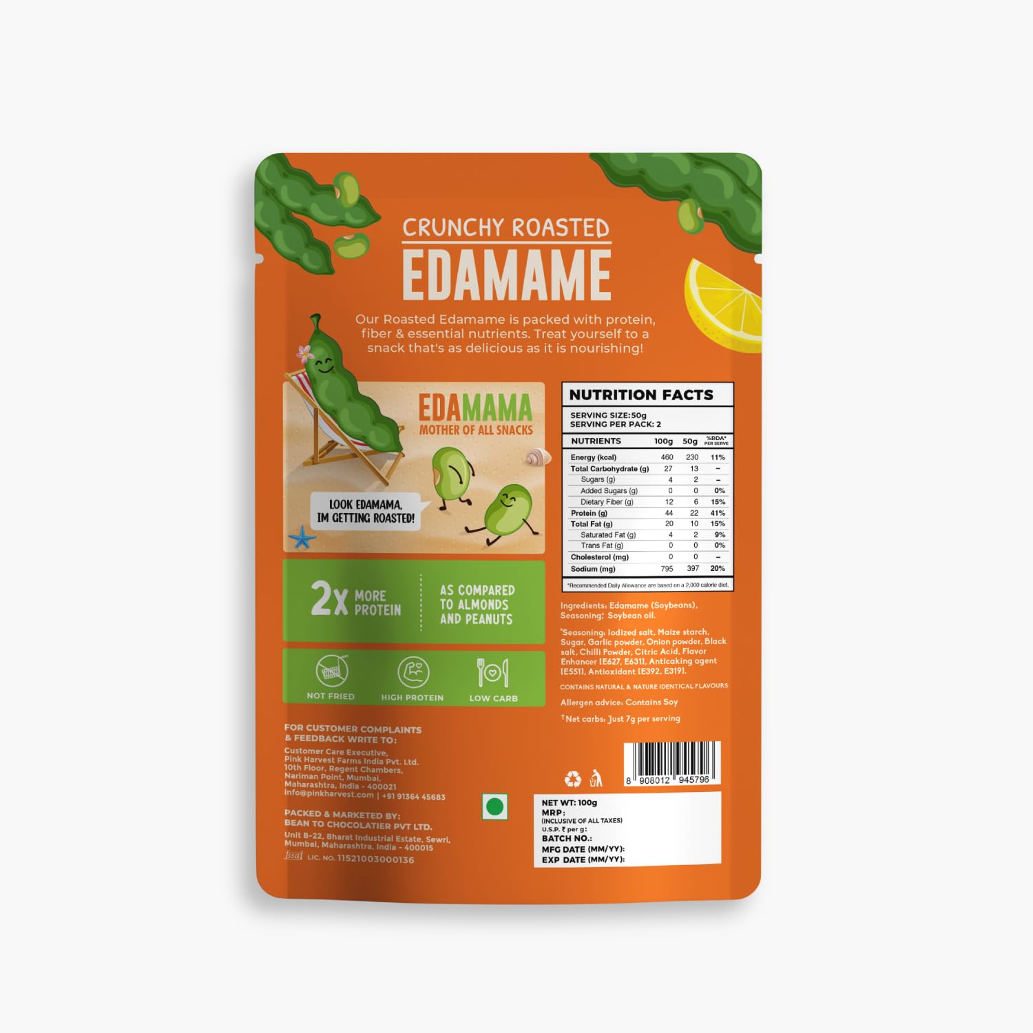 Pink Harvest Farms Crunchy Roasted Edamame| Vegan | Gluten Free | High Protein (Pack of 1, Chilli Lime)