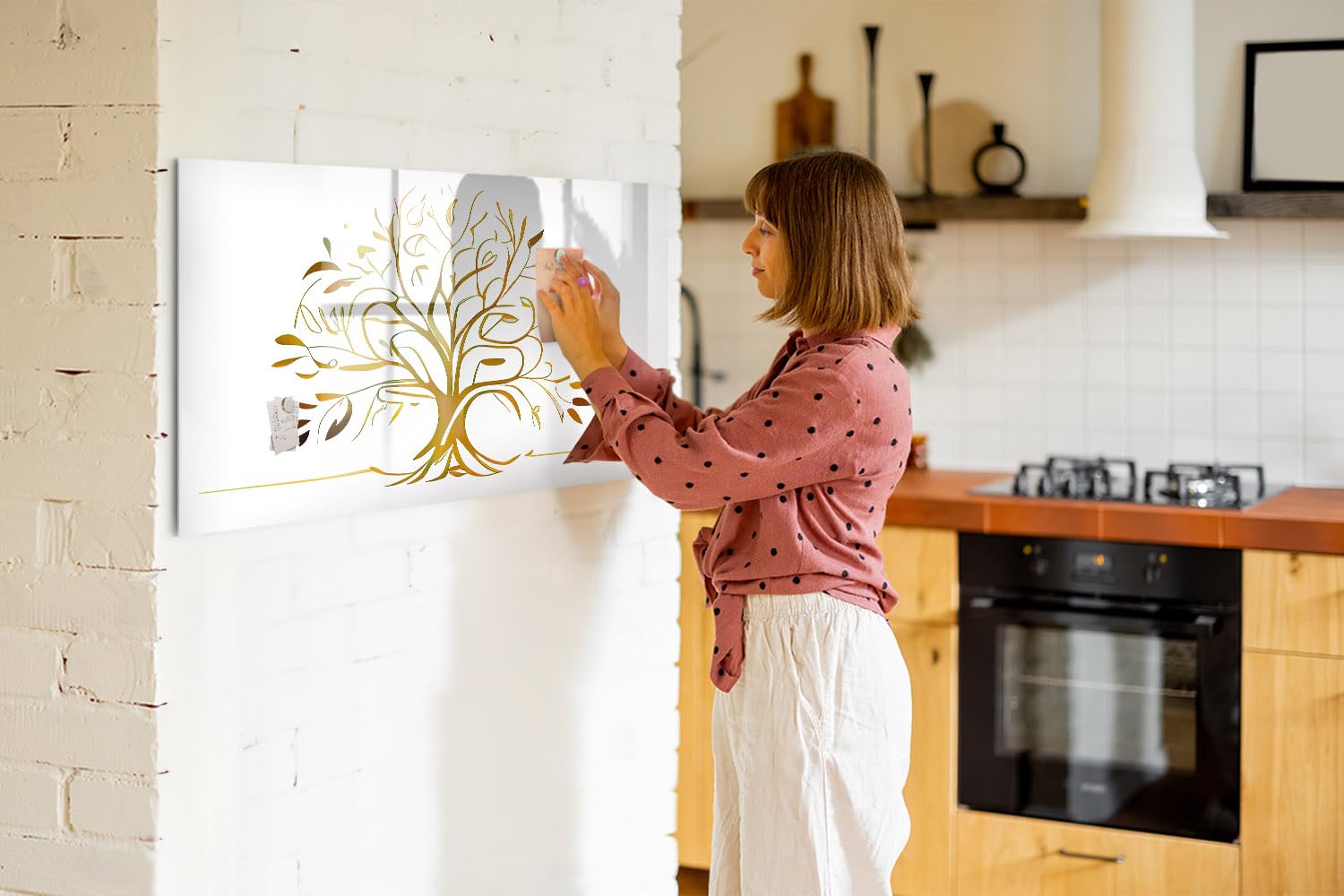 Magnetisches Glasboard mit starken Neodym-Magneten & Marker-Set | Abwischbar, modern & langlebig | Perfekt für Büro, Besprechungen & Homeoffice- 120x60 - Goldener Baum