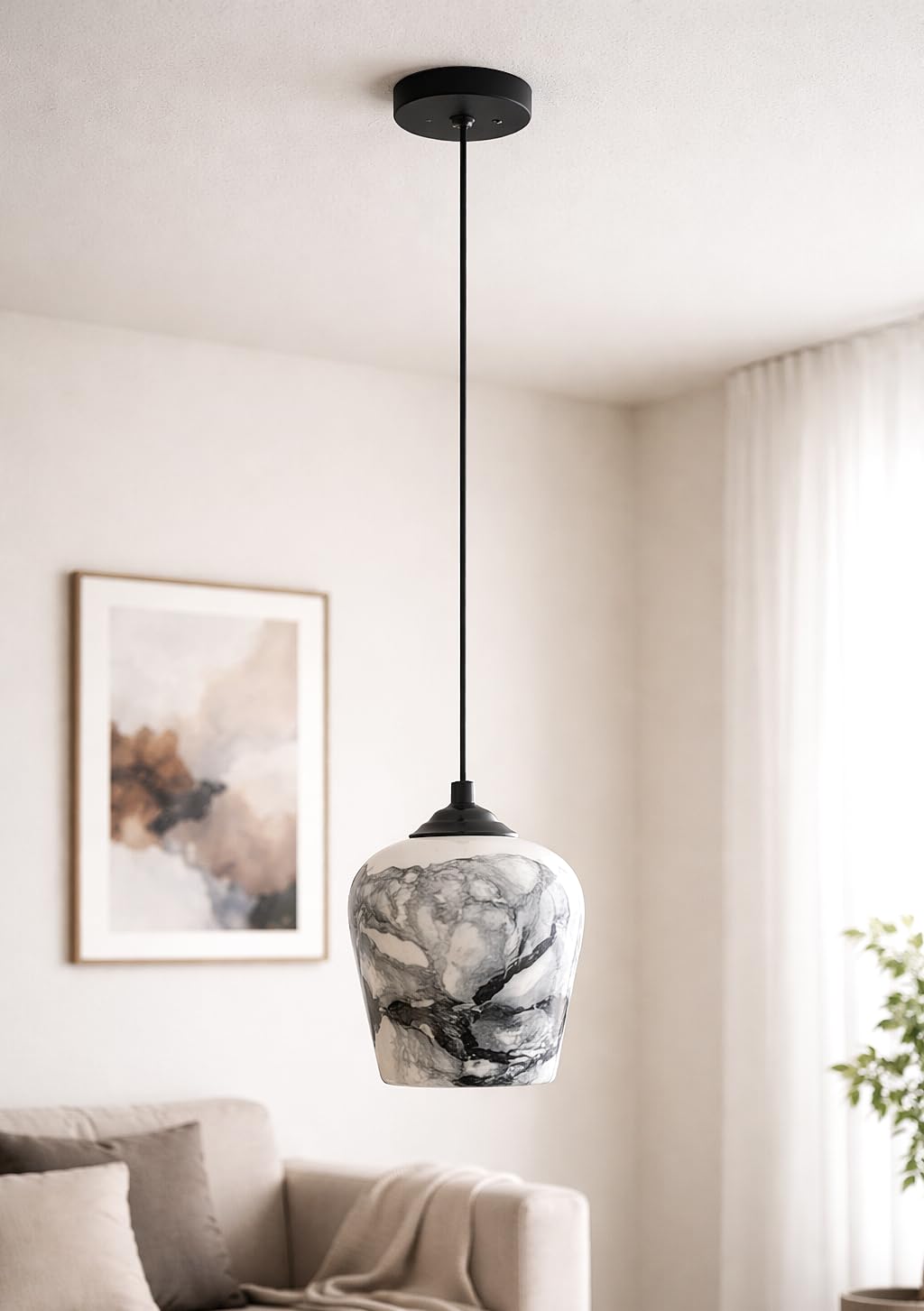 LIVING HOME COLLECTION Glass Hanging Lights | Pendant Lighting for Kitchen | Pendent Light for Drawing Room | Hanging Light for Living Room | Ceiling Lamps, 30.5" (Bulb Not Included) (Black Marble)
