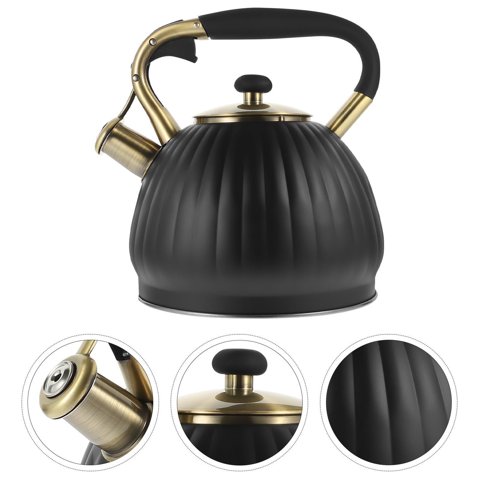 Tetera Silbante de Acero Inoxidable 3,5 L Negra para Cocina