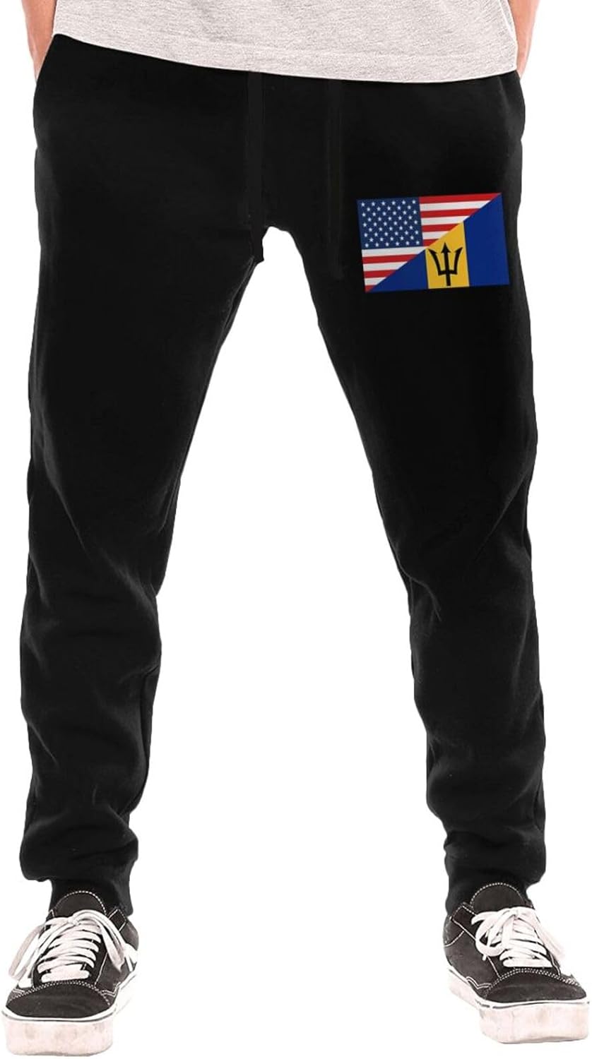 American Flag and Barbados Flag Men's Long Pants Athletic Running Pants Sports Pants