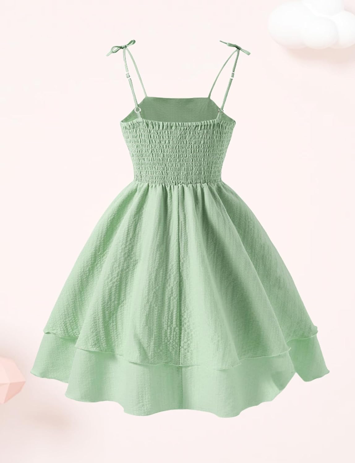 Happy Cherry Girls Tie Knot Spaghetti Strap Midi Dresses Smocked Tiered Beach Sundress Summer 4-10Y