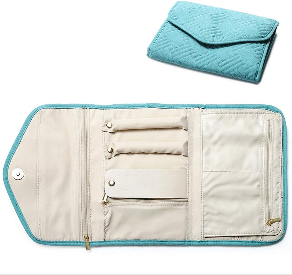 RWCCCRWS Jewelry Box Jewelry Box Black Jewelry Organizer Bag Foldable Travel Jewelry Roll Case with Zipper Pocket Compartments Storage Bag for Women Jewelry case Organizer (Color : Blue)