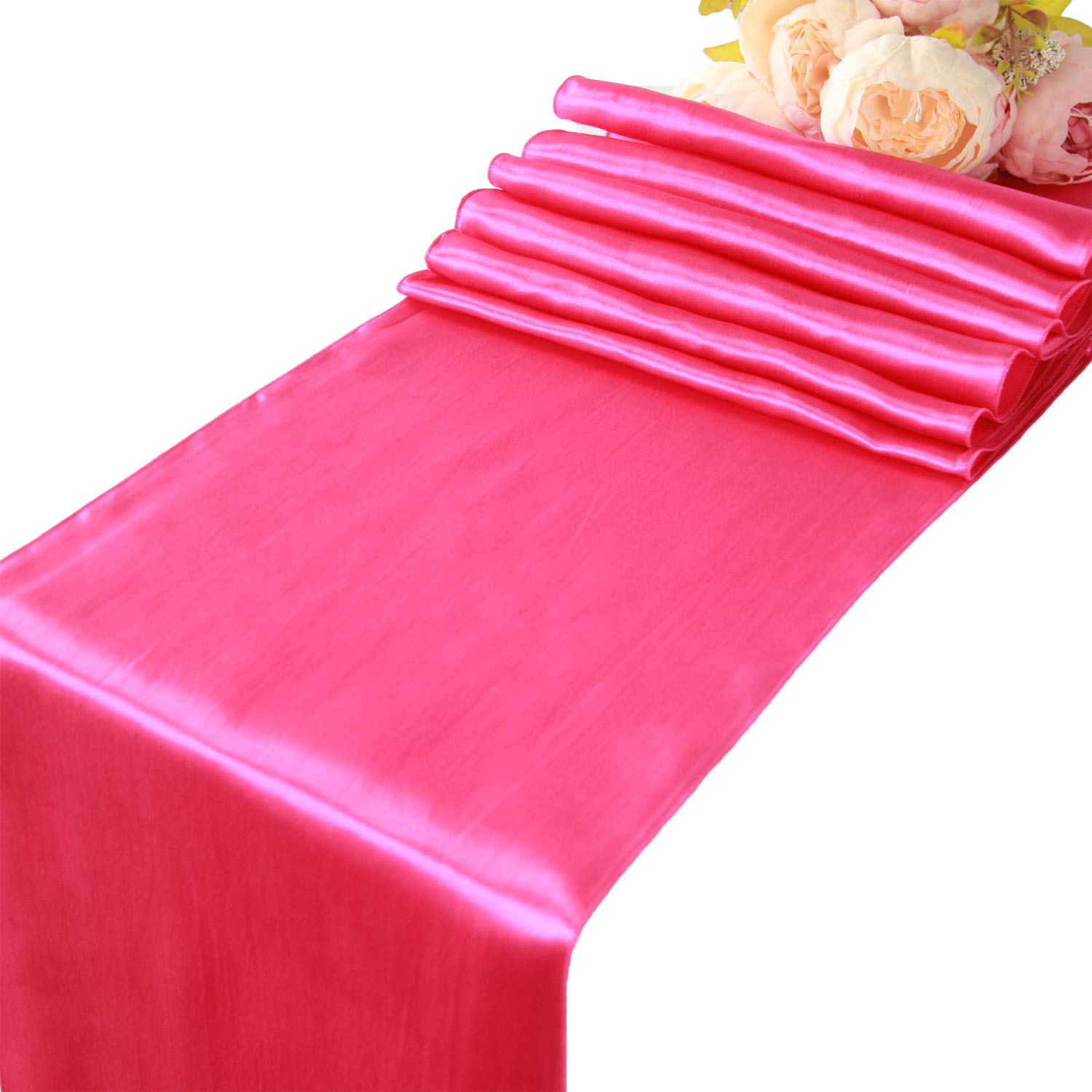 Hot Pink Satin Table Runners - 5 pcs Wedding Banquet Party Event Decoration Table Runners (Hot Pink, 5)